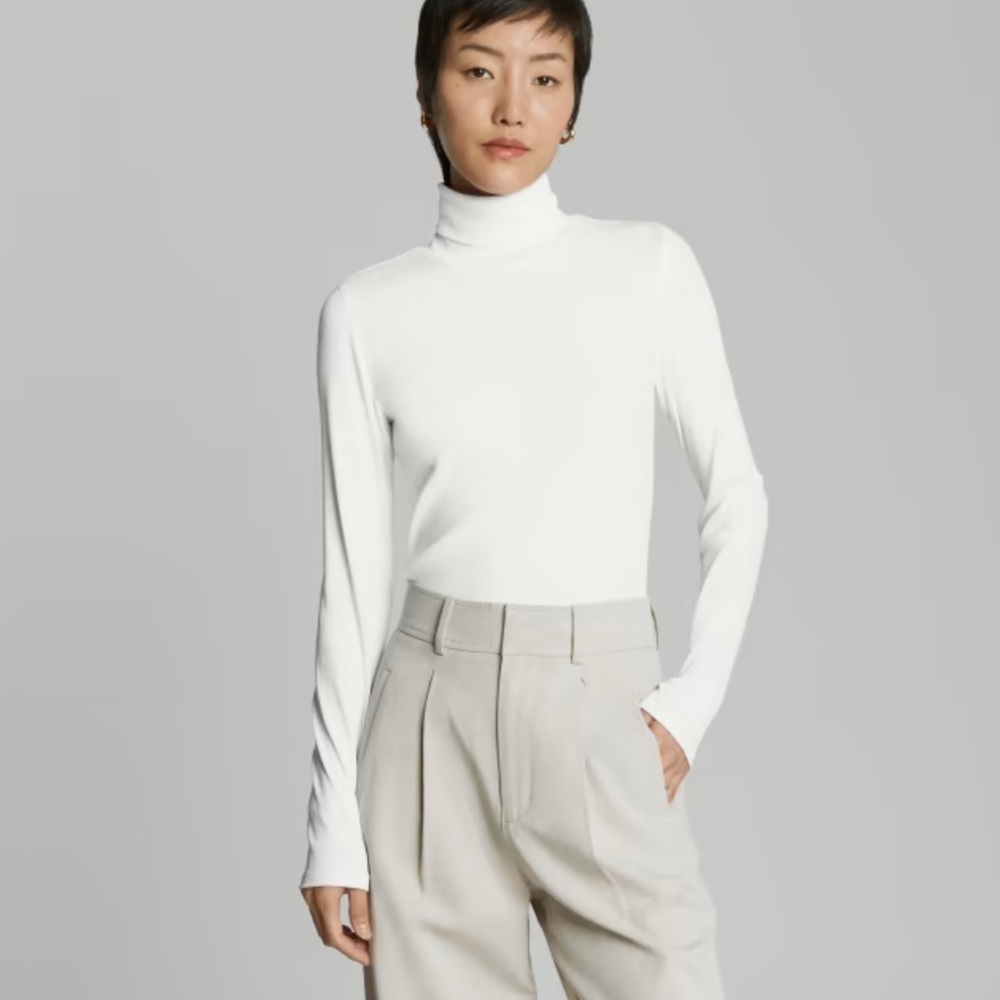 Everlane pima micro rib turtleneck white